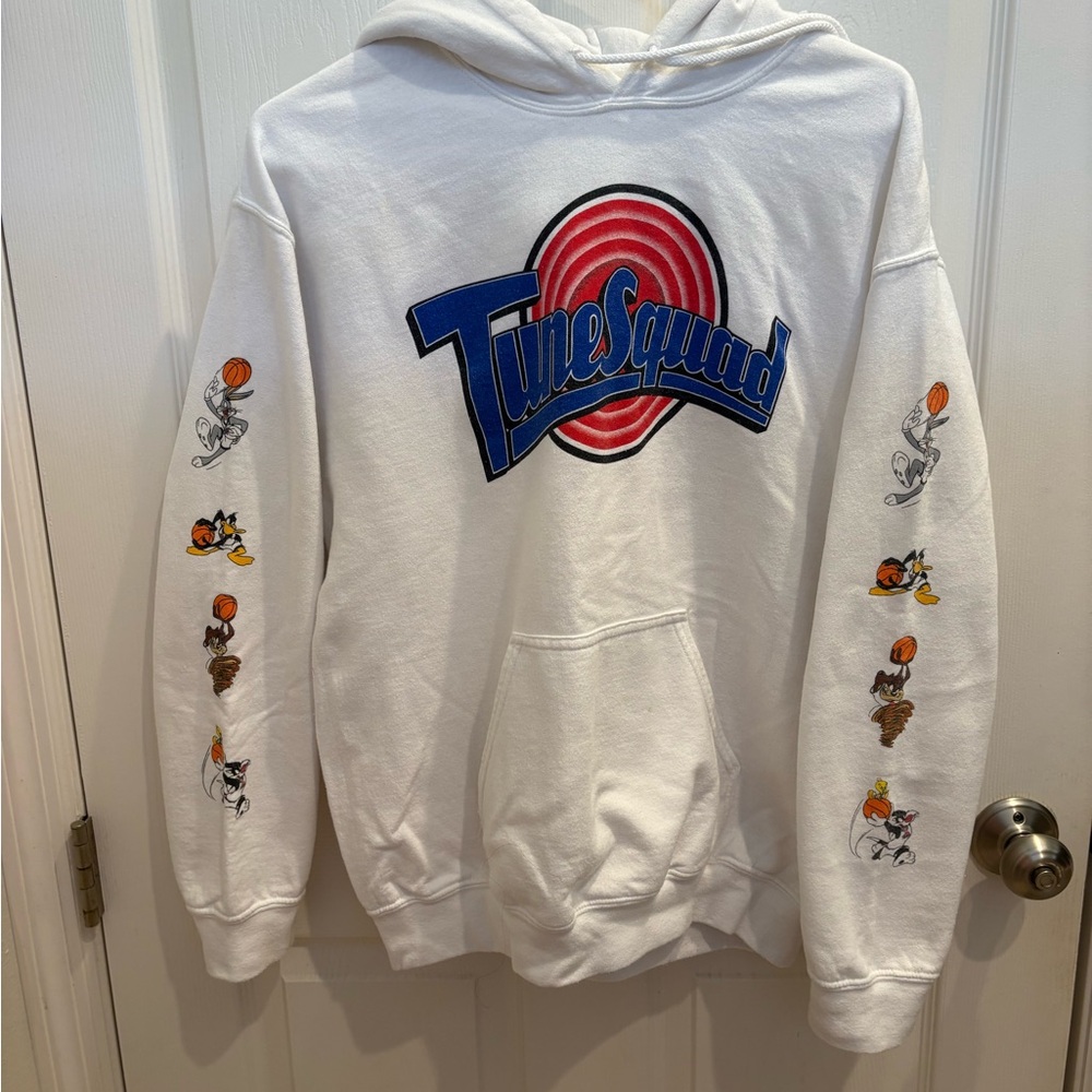 Tune Squad Space Jam White Hoodie with Cartoon Graphics